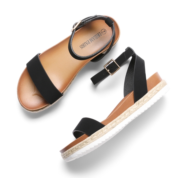 Open Toe Ankle-Strap Espadrille Platform Sandals - BLACK NUBUCK - 2